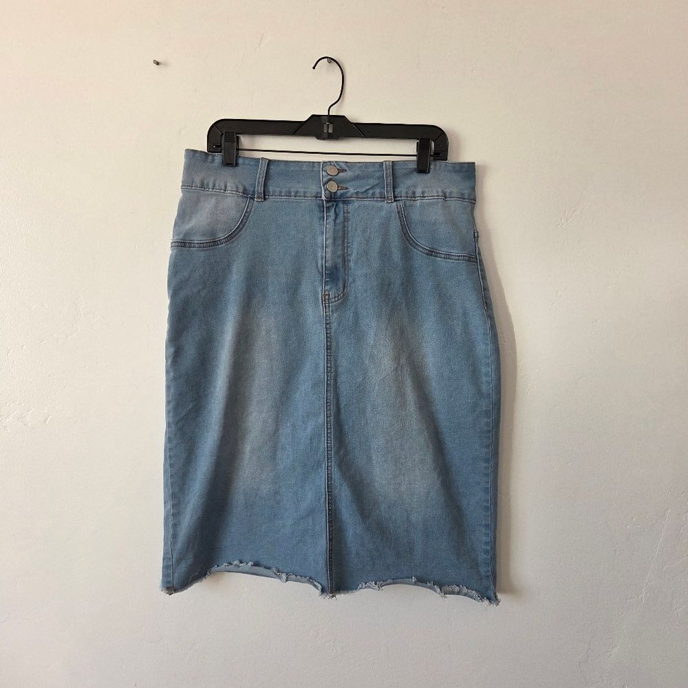 Denim Jean Skirt Knee Length Stretch Blue Modest Americana Retro Y2K 90s 1XL